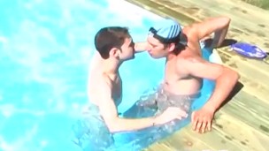 Horny jock fucks boyfriend at private outdoor pool