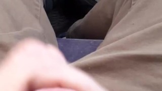 Playing with my little dick in my mate's van while he pops out