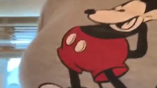 Mickey Mouse College Babe Flashes Groomed Pussy