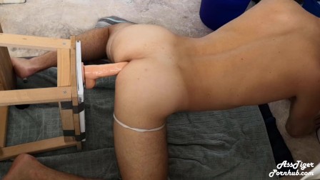 Straight boy rides dildo and breaks in his gaping ass - Doggystyle
