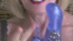 Granny Dildo And blowjob Action Satisfies His Cock