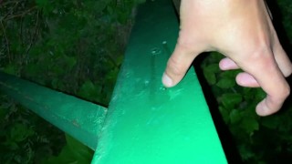 Cum on light pole and taste own cum