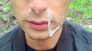 After grindr date I ended like whore outdoor - cum mess on face