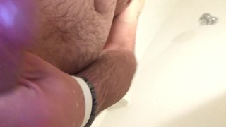 My dick half hard in the shower...