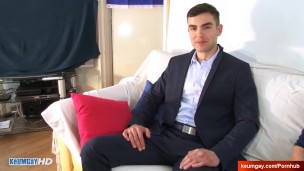 Handsome banker gets wanked his big cock in spite of him : Aleksander