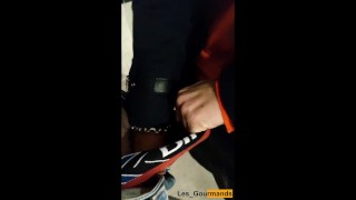  Blowjob swallows the cum in a public parking 