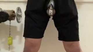 Caged Chinese college student masturbation in staircase