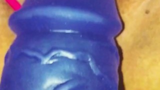 Huge dildo stretches pussy out cum shot