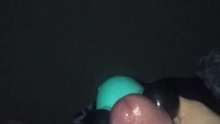 Cumshot with back massager 