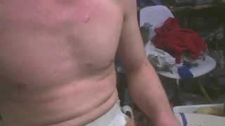 18 year old partying tweaker in hockey socks jerks off and cums HARD!