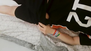 Femboy Masturbates and cums on cosplay uniform