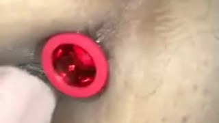 Huge dildo reams out sluts hole