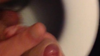 Public toilet. Guy jerking off big cock.