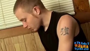 Skinny straight thug strokes his dick solo until cumming