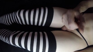 Sissy Boy strokes cock in panties and stockings!!! Thick load!!!