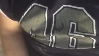 Dirty talking football player cums on his jersey 