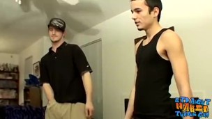 Three young straight thugs are competing who will cum first