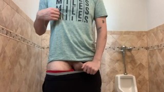 Stroking my dick in a public restroom