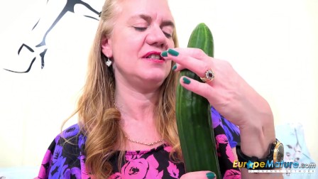 Europemature One mature Her Cucumber and Her Toy