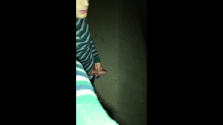 Twink pisses with erection under the bridge - uncut cock