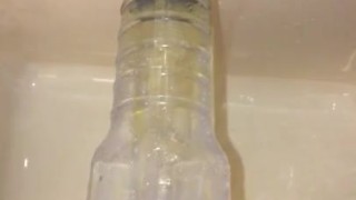 Fleshlight gets Golden Shower in the shower. Pissing in/out of Fleshlight. 