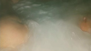 Cheating neighbors Latina wife cums using hot tub jets after party