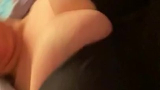 Playing with my large natural tits before work 