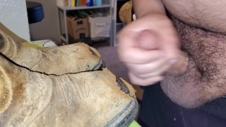 Tiny cock huge load on boots
