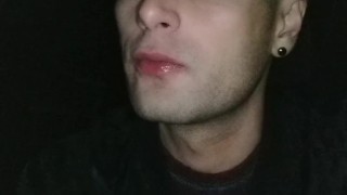 Swallowing anonymous cum after sucking cock in totally dark outside