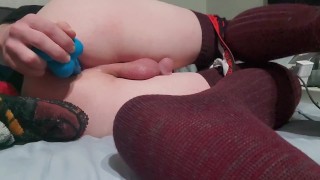 Femboy plays with a new toy