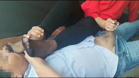 MY BOSS LOVES TO SNIFF MY STINKY NYLON FEET AND CUMSHOT EVERYWHERE, HOT!
