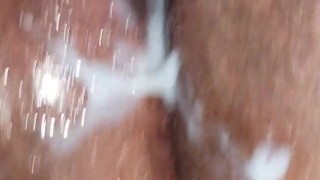 Ebony BBW creampie aftermath, huge cum load on pussy by BHM
