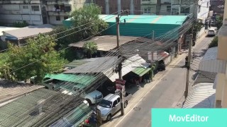 Asian guy jerk off outdoor on balcony