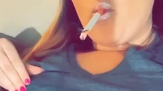 Smoking Fetish Sexy Cam Model Rubbing Tits 