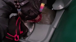Porta Potty Urinal Piss Wearing My Rainbow Gloves!