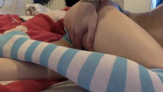 cute femboy moans + cums in blue!