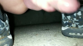 Throbbing asshole through cumshot Public under a bridge