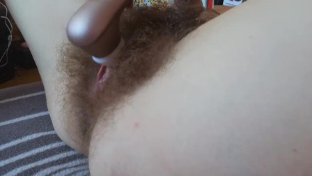 super hairy big clit pussy close up side view orgasm with vibrator