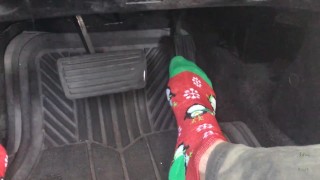 Guy Pumps Pedals In X-Mas Socks