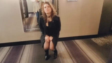 Hot Cum Slut on Leash gets Crop Slapped and Face Fucked in Hotel Lobby
