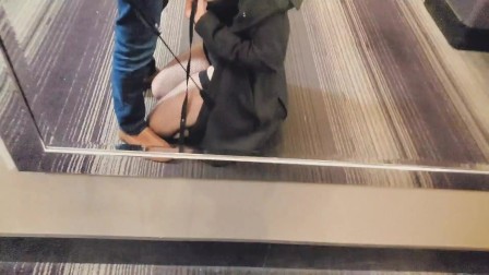 Hot Cum Slut on Leash gets Crop Slapped and Face Fucked in Hotel Lobby