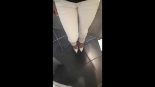 Desperate pee in white Jeans and rubbing my wet clit Full video on ModelHub