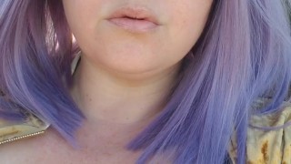Hot big tittied giantess smokes a fag outside by the pool 