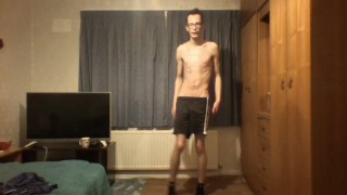 Very Skinny guy with extremely flat ass shows off his ribs and body