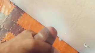 Hung twink shooting cum on bedroom wall