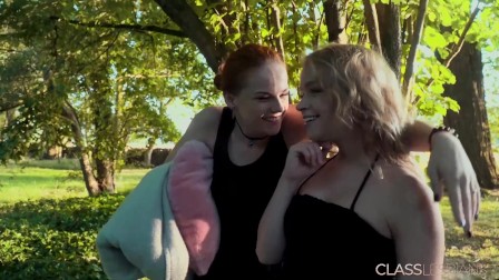 Outdoor lesbian sex between teen lovers with horny pussy