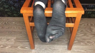 sexy wife after gym show black socks and foot fetish cuckold
