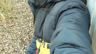 Smoking and cumming public with sound of dropping cum on dry leaves