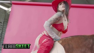 Petite Cowgirl Gina Valentina Rides huge cock