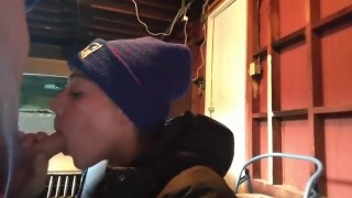 Wearing A Northface CIGARETTE SMOKING BJ IN GARAGE